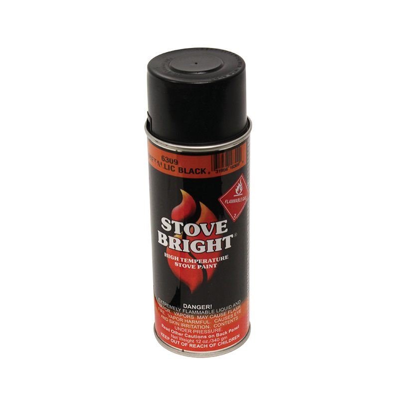A can of satin black Kent wood fire spray paint