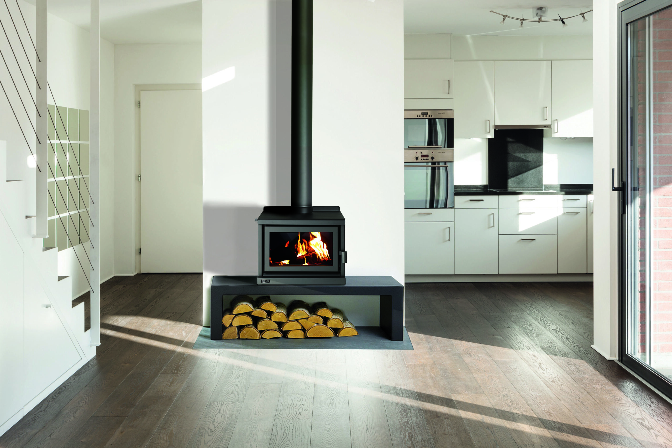 Kent Forbes bench top wood fire in a house